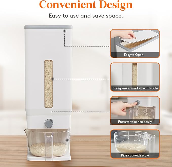 Lifewit 2 Pack Rice Dispenser 25 Lbs, Rice Storage Container Sealed Moisture - Image 4