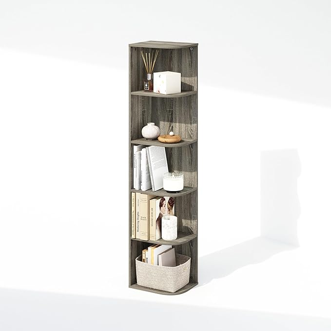 Furinno Reed Corner Shelf, 5-Tier Corner Bookshelf, Book Shelf, Corner Shelves - Image 4