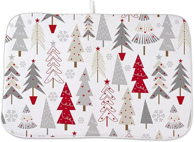 Christmas Decor Dish Drying Mat 18 x 24 inch Geometric Colorful Christmas Tree by AEIOAE
