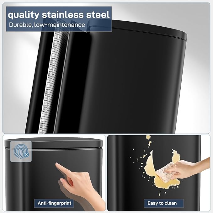 Arlopu 8 Gallon Step Trash Can, Stainless Steel Garbage Bin, Soft-Close Rubbish - Image 3