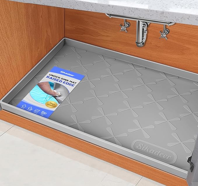 SIKADEER 25" x 22" Under Sink Mat Waterproof, Silicone Mat Kitchen Drawer Shelf by SIKADEER