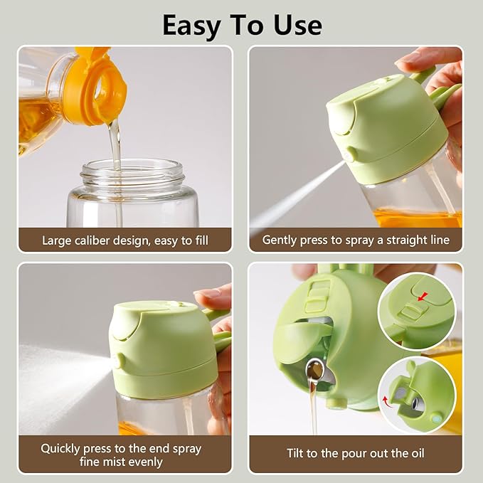 SWEET VIEW 2PCS Oil Sprayer for Cooking, 16oz/470ml Glass Oil Dispenser/Pour - Image 2