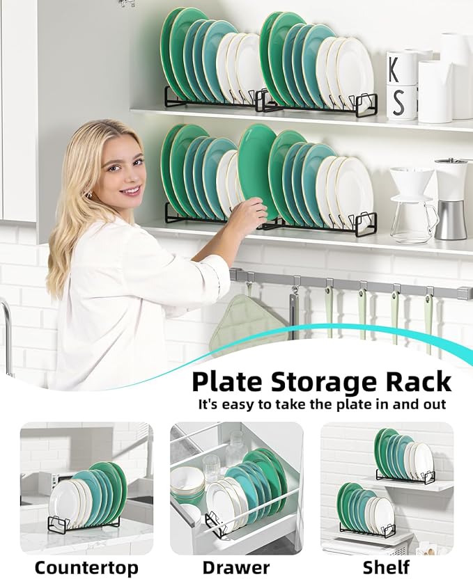 Plate Organizer for Cabinet, Kitchen Dish Rack Organizer for Cabinet Countertop - Image 2