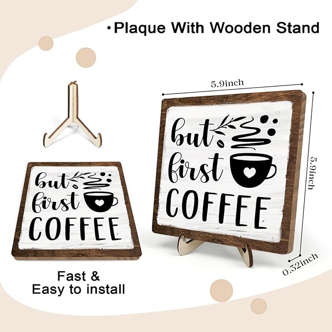 Vintage Coffee Bar Wooden Plaque Desk Sign, Farmhouse Wood Plaque Tabletop Decor - Image 2