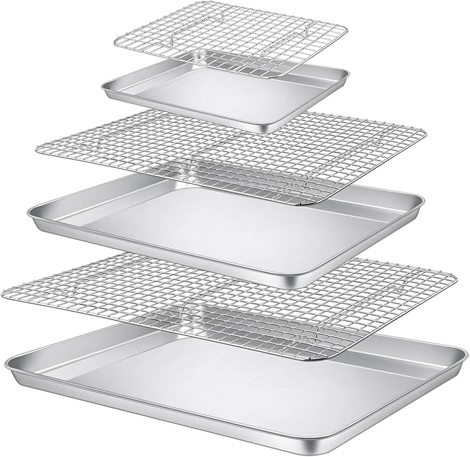 P&P CHEF 17.5 + 16 + 10.4 Inch Baking Sheet and Rack Set, Stainless Steel by PPCHEF