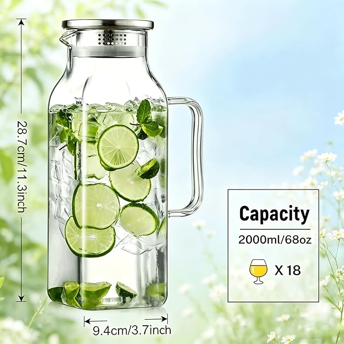 1 Pack 2 Liters/68 oz Square Glass Pitcher - Image 2