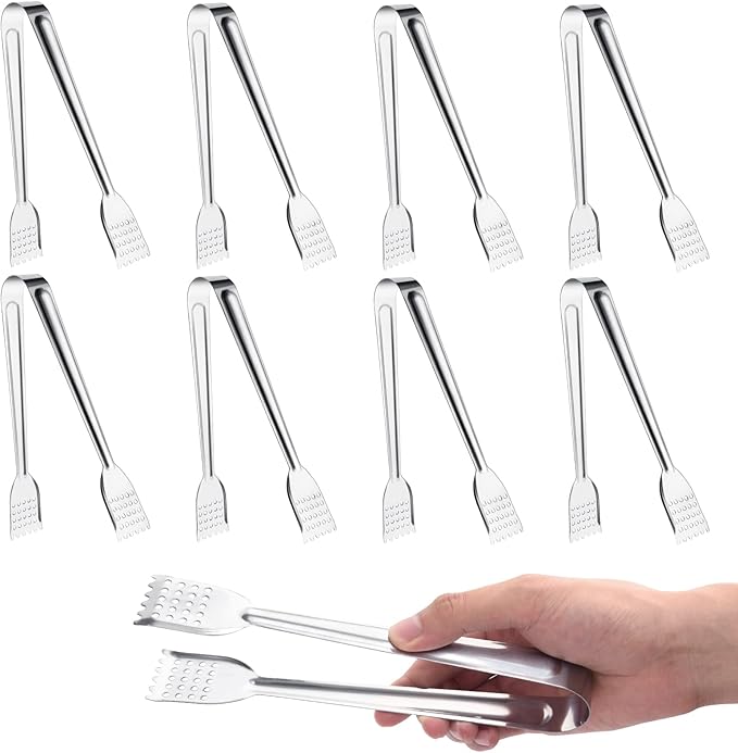 8 Pack 7-Inch Stainless Steel Serving Tongs, Mini Buffet Tongs by Tcoin