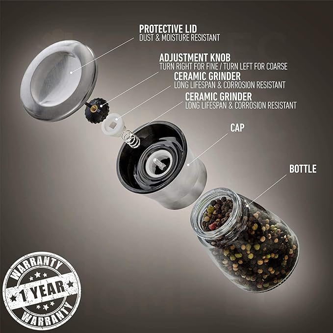 Home EC Original Stainless Steel Sea Salt and Pepper Grinder Set of 2 - Image 6