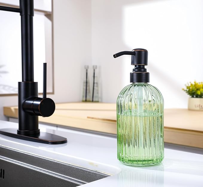 16Oz Green Glass Soap Dispenser - Image 6