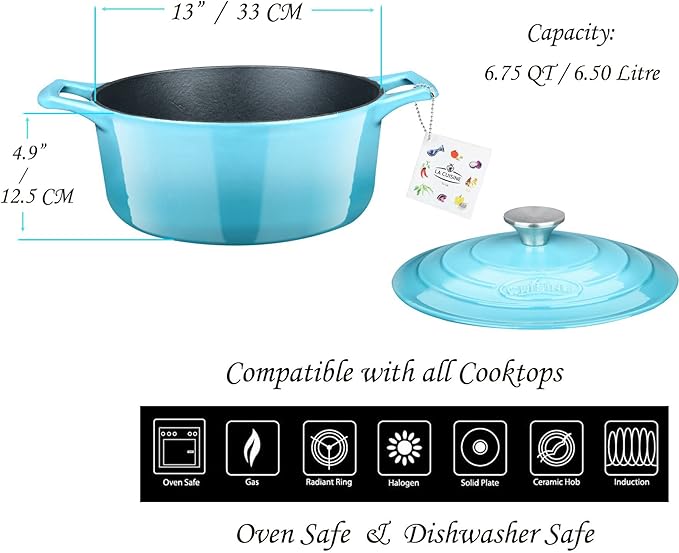 La Cuisine Enameled Cast Iron Oval Dutch Oven Casserole Pot - Image 6