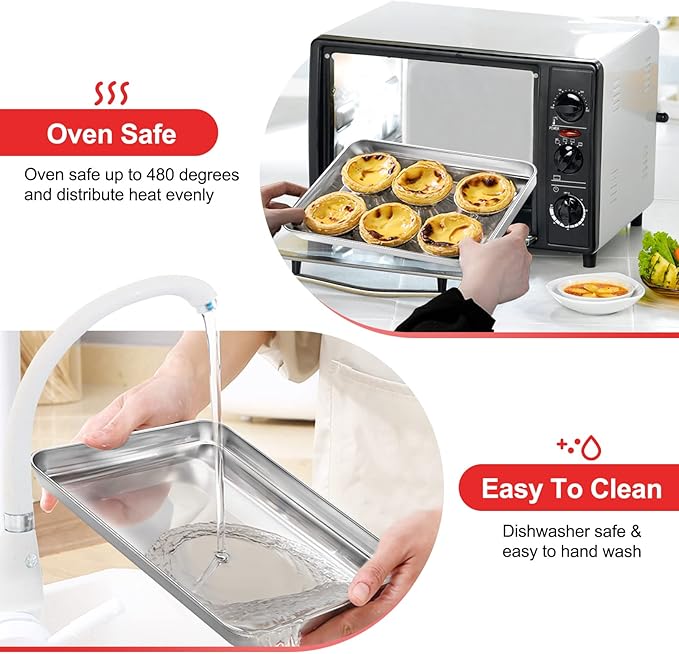Baking Sheet, Stainless Steel Cookie Sheet Baking Pan Tray - Image 4