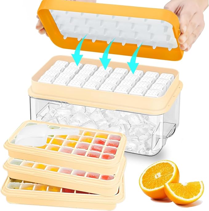 Ice Cube Tray, Ice Tray with Lid and Bin and Ice Scoop, Ice Cube Pop Out Tray by ZZWILLB