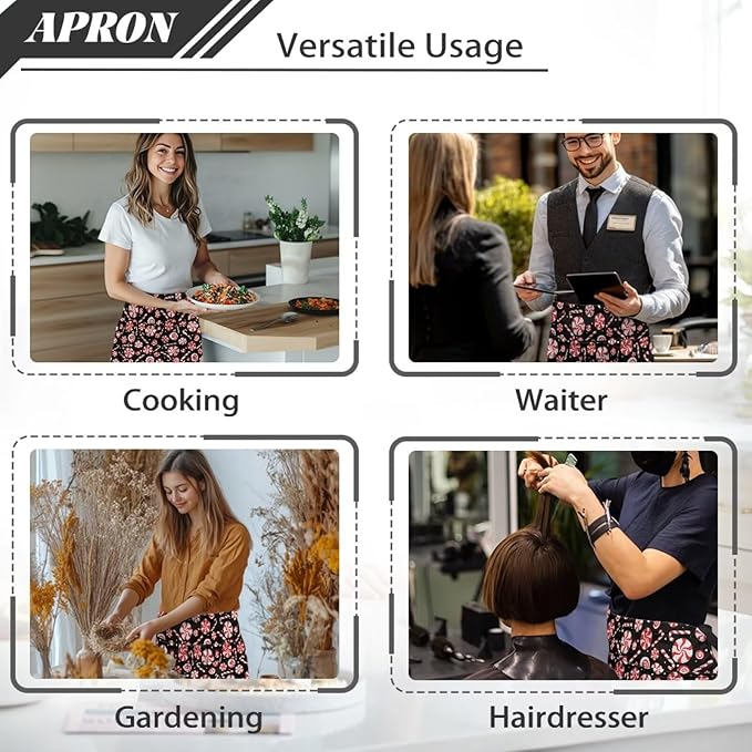 Server Apron with 3 Pockets, Waterproof Oil Waitress Waiter Half Apron - Image 5