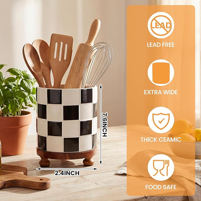 Kitchen Utensil Countertop Holder Checkered Utensil Crock - Image 2