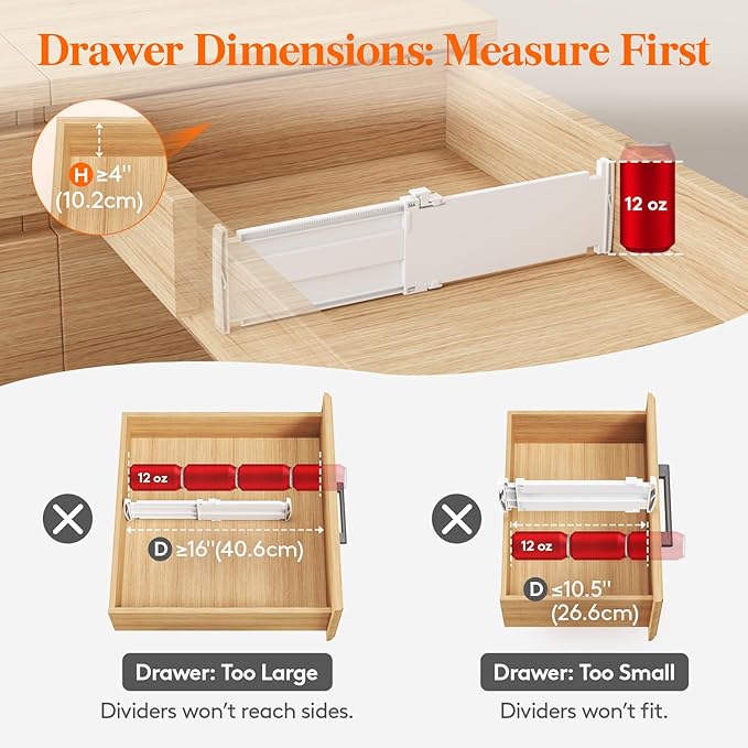 Lifewit 4" Tall 5 Pack Drawer Dividers, 27-42cm/10.5-16.5" Expandable Drawer - Image 3