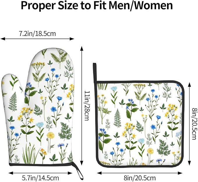 Blue Yellow Green Floral Oven Mitts & Pot Holders Sets of 3, Heat Resistant Sky - Image 8