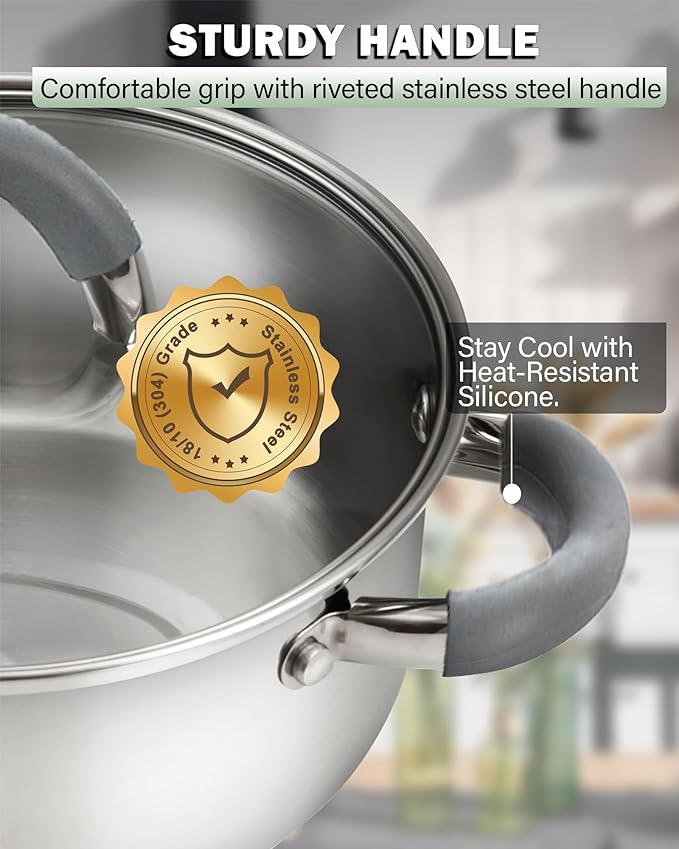 Cook N Home Stockpot with Lid, 8-Quart Basic Stainless Steel Pasta Cooking Soup - Image 6