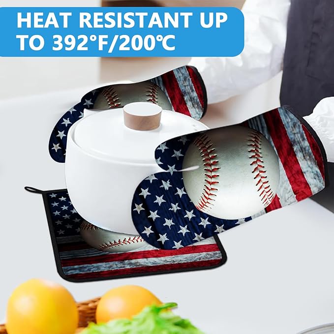 American Flag Baseball Oven Mitts and Pot Holders Sets Heat Resistant 4Pcs - Image 5