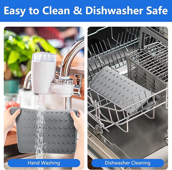 Silicone Dish Drying Mat for Kitchen Counter, Dish Drainer Mat, Non-Slip Drying - Image 4