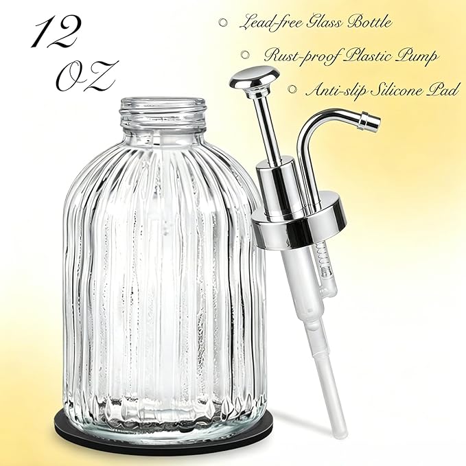 SheeChung Clear Glass Soap Dispenser, 12 Oz Liquid Hand Soap Dispenser - Image 2