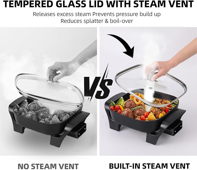 8" Electric Skillet with PFAS-Free Non-Stick Ceramic Coating, Removable - Image 6