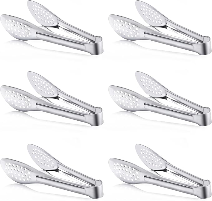 6 Pack Buffet Tongs, Stainless Steel Serving Tongs Serving Utensils 7Inch by Must-havesForYourKitchen