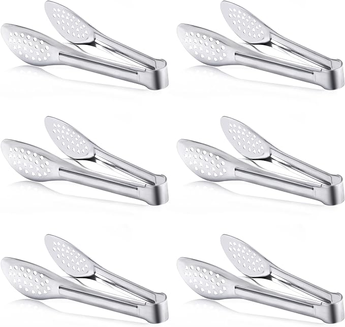 6 Pack Buffet Tongs, Stainless Steel Serving Tongs Serving Utensils 9Inch by Must-havesForYourKitchen