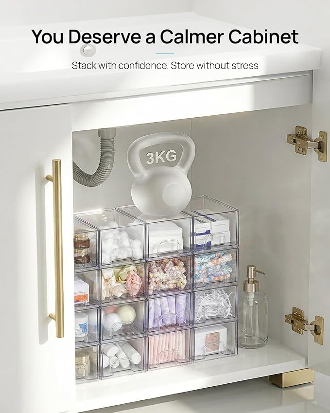 Vtopmart 4 Pack Small Clear Stackable Storage Drawers, Acrylic Bathroom Makeup - Image 4