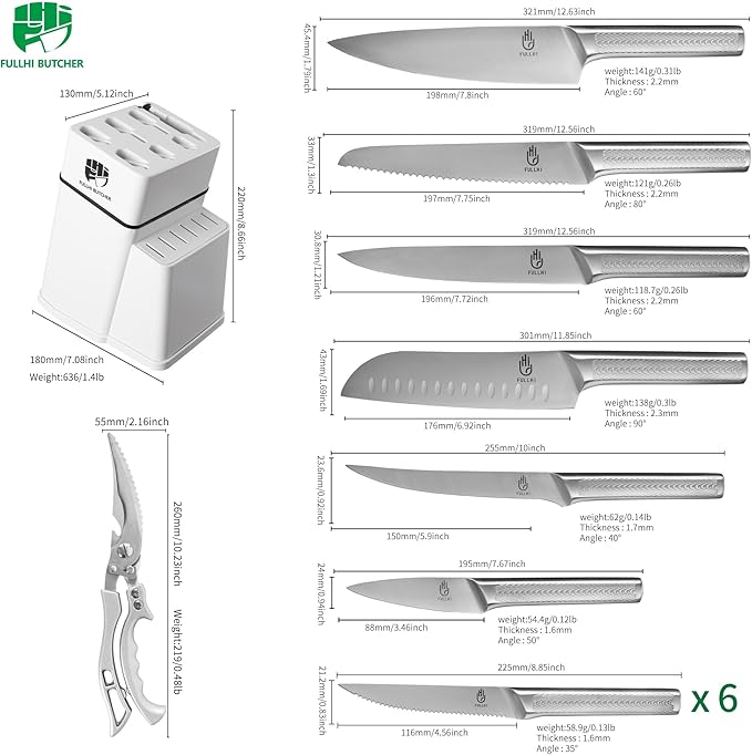 FULLHI 14pcs Knife Block Set, Dishwasher Safe Kitchen Knife Set - Image 2