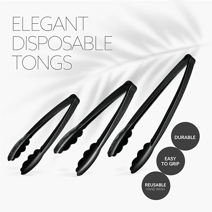 Plasticpro Heavy Duty Reusable Black Serving Tongs Combo Set - Image 4