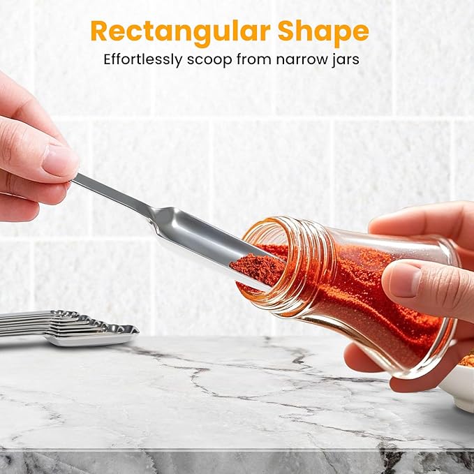 Stainless Steel Measuring Spoons Set of 8, Rectangular Metal Measuring Spoons - Image 3