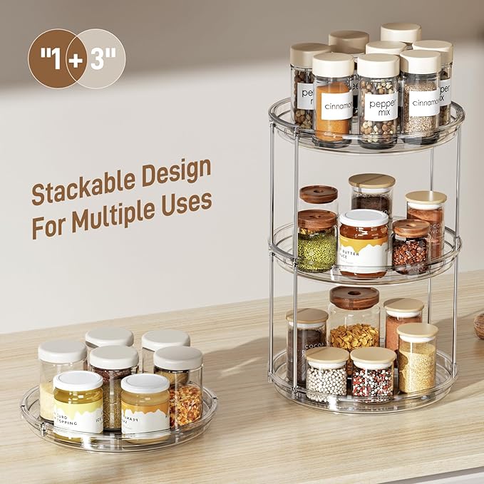 LAMU 3 Pack 2 Tier Lazy Susan Turntable Organizer 9.25'' Rotating Spice Rack - Image 6