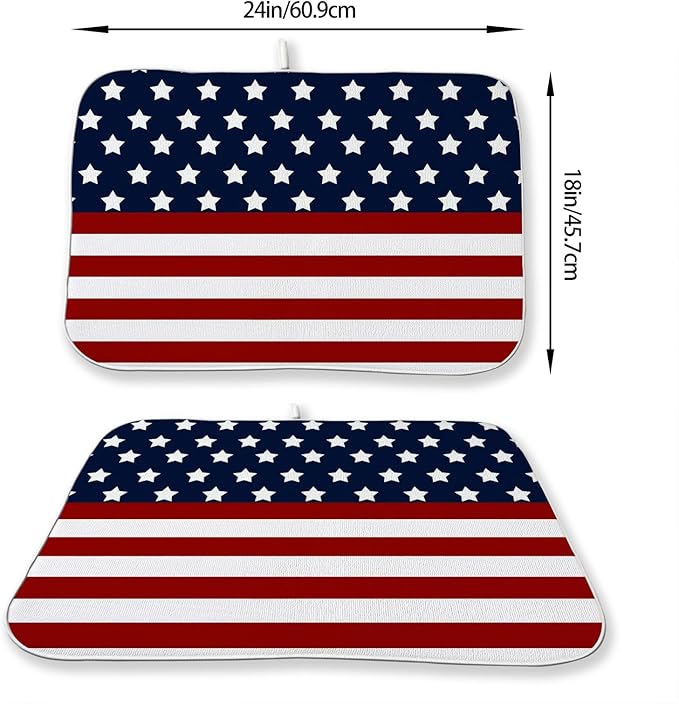 4th of July Dish Drying Mat 18 x 24 Inch Patriotic Red Stripe Navy Blue Stars - Image 4