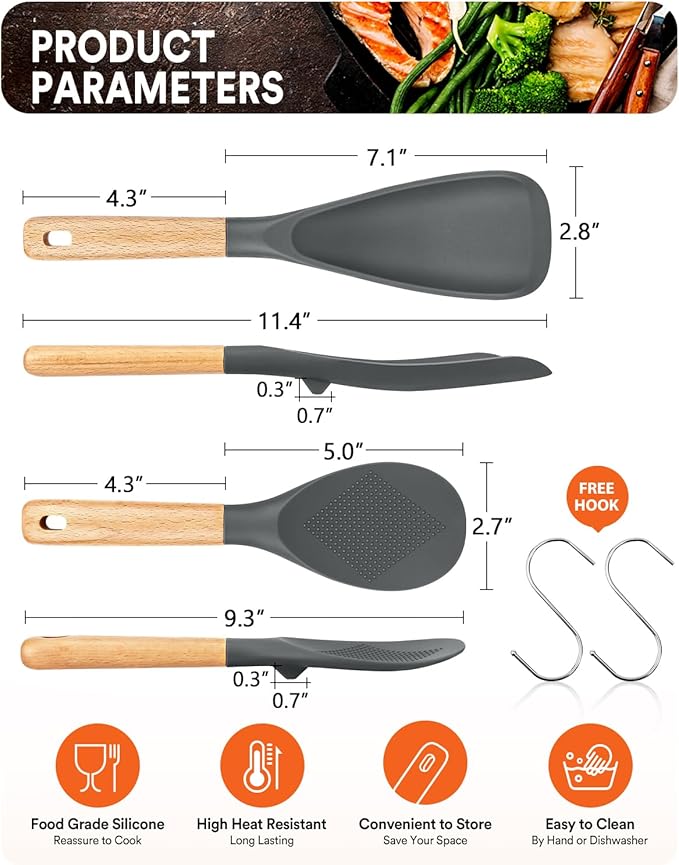 Cooking Spoon and Rice Scooper for Nonstick Cookwares, Wood Handle Spoon for - Image 2