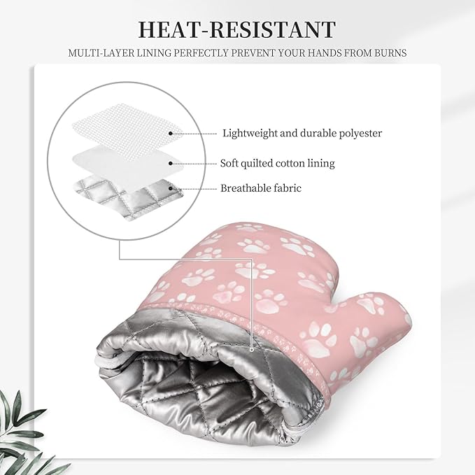 Oven Mitts and Pot Holders Pastel Pink Dog Paw Pattern Silicone Kitchen - Image 4