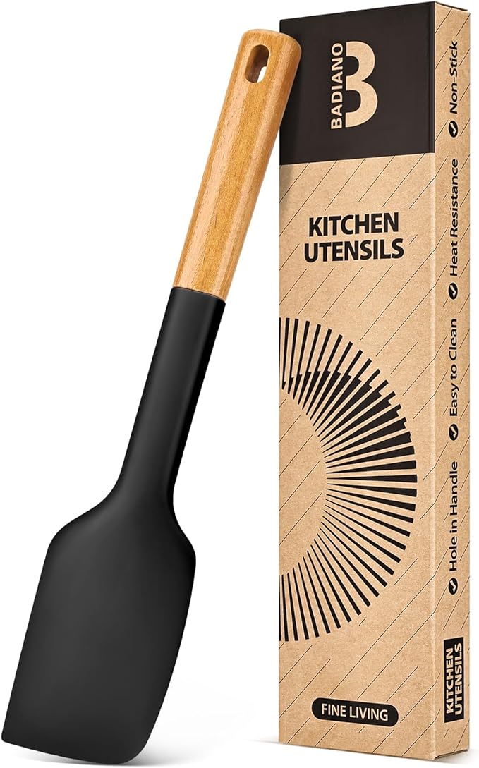Silicone Heavy-Duty Spatula, Sturdy Bpa-Free Matte Silicone, Wooden Handle by BADIANO