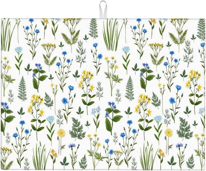 Blue Yellow Wildflower Dish Drying Mats by Unknown