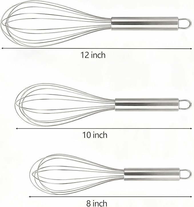 Stainless Steel Whisk Set, 3 Sizes Kitchen Whisks - Image 6