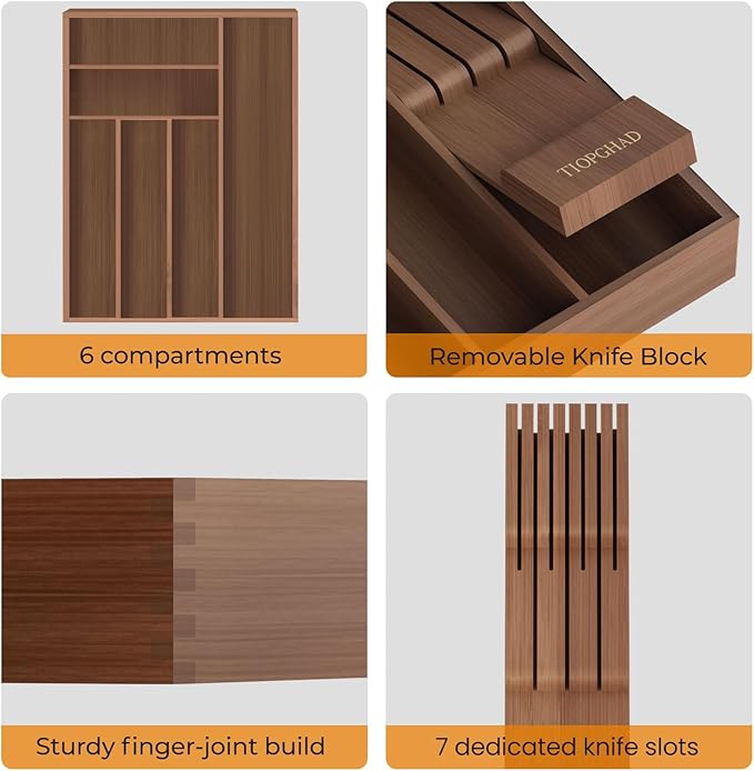 TIOPGHAD Small-Bamboo-Silverware-Drawer-Organizer, Expandable Utensil Kitchen - Image 7