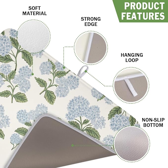 Blue Hydrangea Floral Dish Drying Mat - Image 3