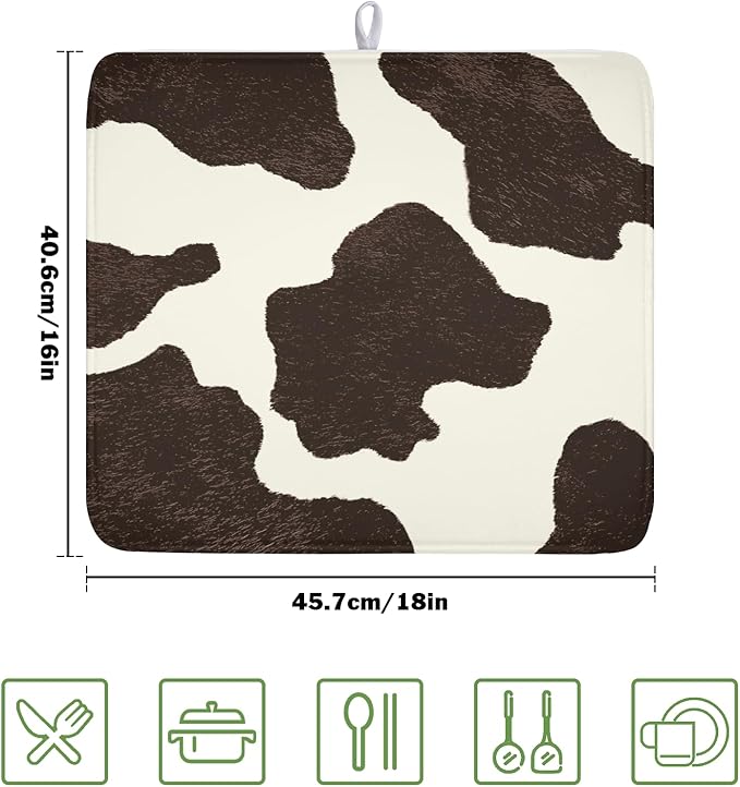 Milk Cow Drying Mat 18x16 Inch, Cattle Fur Farmhouse Dish Drainer Mats Summer - Image 2