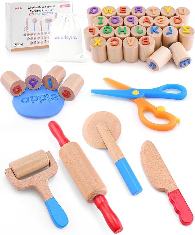 Wooden Dough Tools Kit for Kids, Dough Accessories by WoodsyJoy