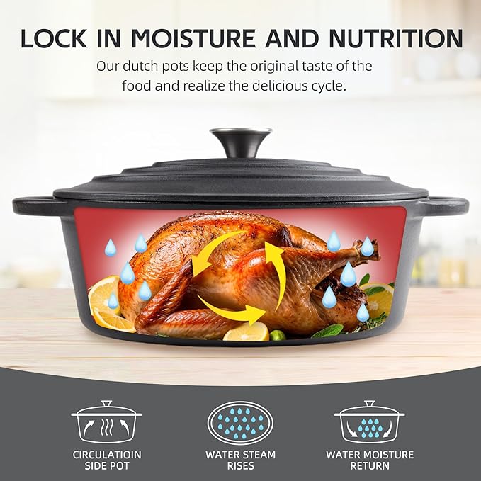 5.5 Quart Oval Cast Iron Dutch Oven Pot - Image 5