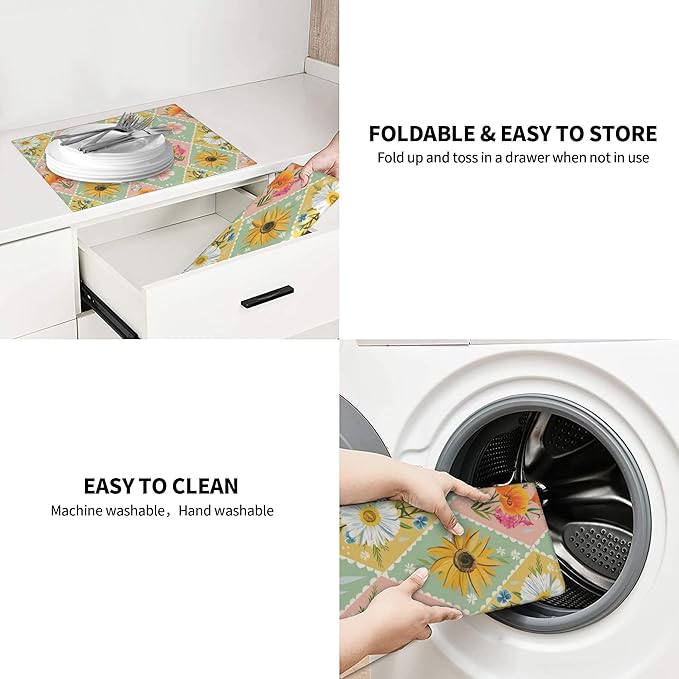 Daisy Flowers Dish Drying Mat 16x18 Inch, Microfiber Absorbent Fast Dry Mat - Image 6
