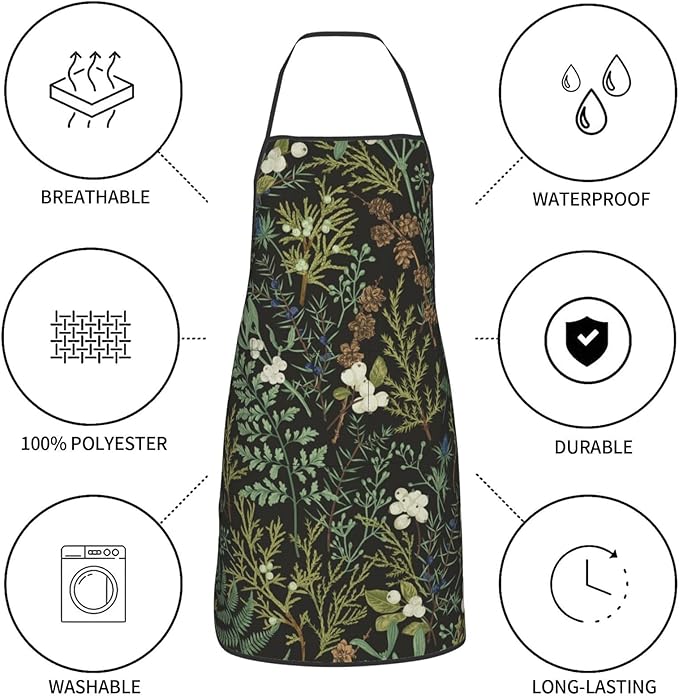 Botanical Print Floral Oven Mitts Pot Holders Farmhouse Cooking Apron Set of 5 - Image 5