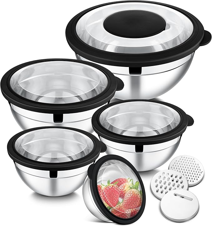 E-far Mixing Bowls Set of 5, Stainless Steel Salad Mixing Bowl by E-far