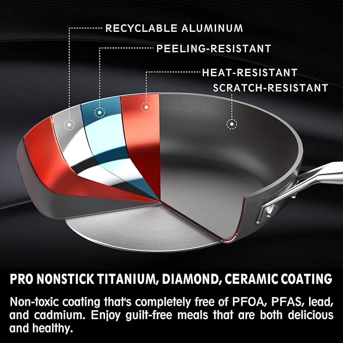 MsMk Nonstick Frying Pan, 12 InchTitanium and Diamond Non Stick Pan, Sturdy and - Image 2