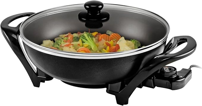 OVENTE Electric Wok with Nonstick Coating, 13 Inch Family-Sized Skillet by Ovente+