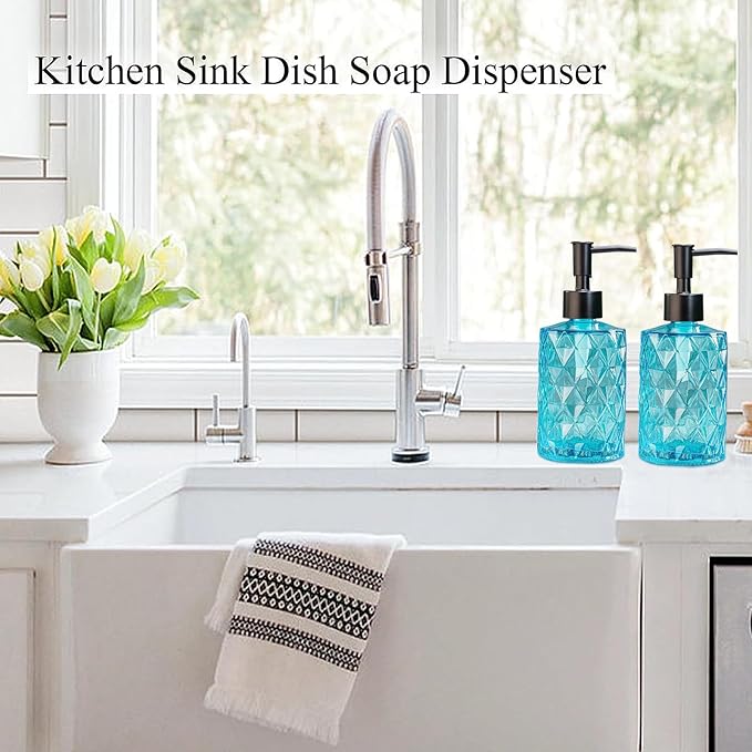 Clear Ocean Blue Glass Soap Dispenser - Image 6