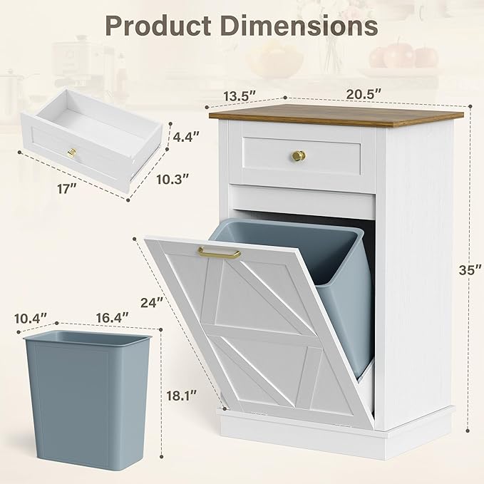 YESHOMY 10 Gallon Tilt-Out Trash Cabinet, Wooden Hidden Garbage Can Holder - Image 2